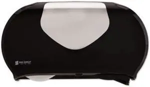 San Jamar R4070BKSS 9 in. Twin Jumbo Toilet Paper Dispenser - Black, Stainless Steel