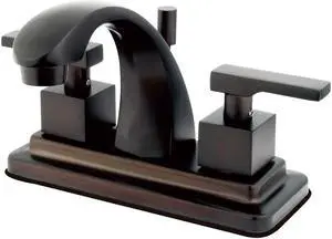 Two Handle 4" Centerset Lavatory Faucet with Brass Pop-up in Oil Rubbed Bronze by Kingston Brass