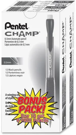 Pentel AL15ASW2 Champ Mechanical Pencil, 0.5mm, 24/PK, Black