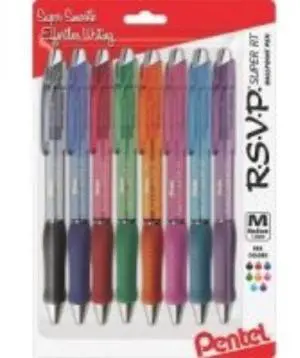 Pentel BX480BP8M R.S.V.P. Super TR Retractable Ballpoint Pen, 8-Pack, Translucent Barrel