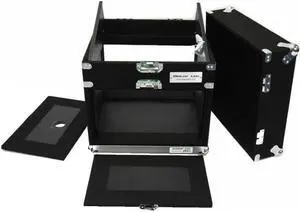 Deejay Led Slant Rack Drive Tour Case 6U-Space Amplifier Side 10U-Space Mixer Side W/Black Carpeted Exterior