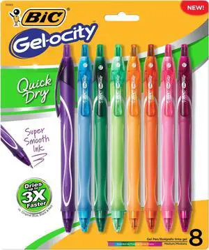 BIC Gel-ocity Quick Dry Retractable Gel Assorted Ink Medium 8/PK RGLCGAP81AST