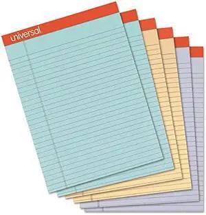 Universal UNV35878 Fashion Colored Perforated Ruled Writing Pads, Wide, 8.50" x 11.75", 50 Sheets, 6/PK