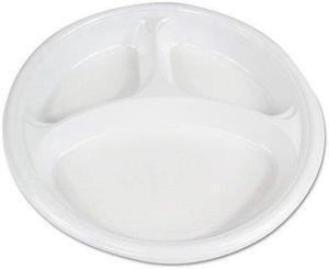 Boardwalk PLTHIPS10WH3 Hi-Impact Plastic Dinnerware Plate - White, 3 Compartments , 10 in.