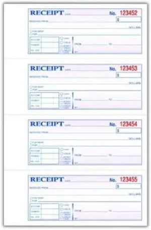 Tops TCH1185 3-Part Hardbound Receipt Book, 7 x 2 3/4, Carbonless, 200 Sets/Book