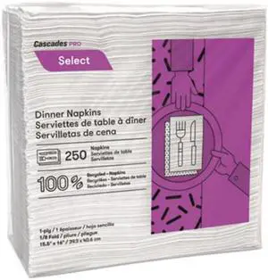 Cascades PRO Select Dinner Napkins 1-Ply White 15.5 x 16 250/Pack 12/Carton N050