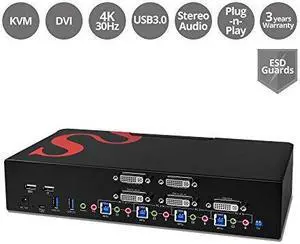 SIIG 4-Port DVI Dual-Link Smart Console KVM Switch with USB 3.0 and Multimedia Ports