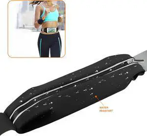 REIKO RUNNING SPORT BELT FOR IPHONE 7 PLUS/ 6S PLUS OR 5.5 INCHES DEVICE WITH TWO POCKETS IN BLACK (5.5x5.5 INCHES)