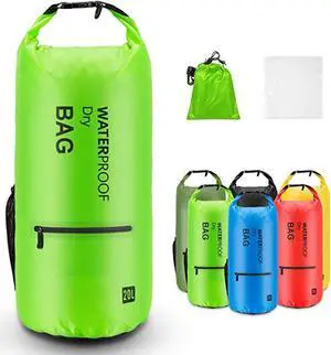 Altatac Waterproof Floating Dry Bag Backpack w/2 Exterior Zip Pocket Drk Grn 20L