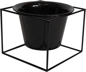 Metal Square Flower Plant Pot with Stand 6" Indoor Modern Planter Pot - Black