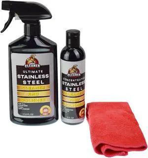 Stainless Steel Cleaner Stain Remover and 14" x 14" Microfiber Cloth 8oz Refill