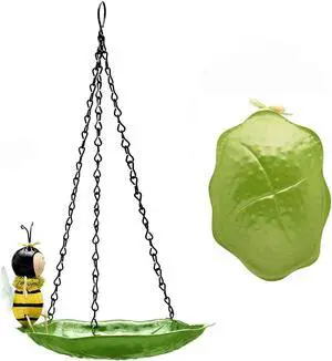 Hanging Bird Feeder Bird Bath Hanging Metal Tray with a Cute Bee, Rust Resistant
