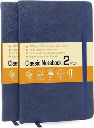 Professional Notebook Journal 2 Pack Faux Leather Hardcover 200 Page 120GSM-Blue