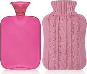 2 Liter Hot Water Transparent Rubber Therapy Bag Bottle w/Pink Knitted Cover