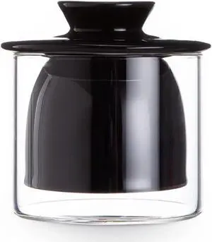 Ceramic Butter Dish Big Capacity French Glass lid Water Seal Tray Holder- Black