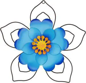 12" Metal Flower Wall Decor, Wall Art Sculpture, Metal Daisy Indoor/Outdoor Blue