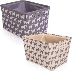 Storage Basket Rectangular, Handles 7.5''x16''x12.25'', White&Gray Dog Print-2Pk