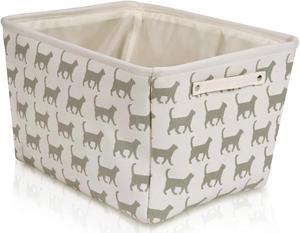Storage Basket Rectangular with Handles 7.5''x16''x12.25'', White/Gray Cat Print
