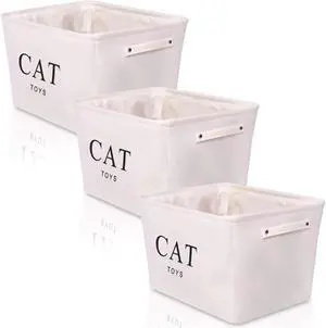 Storage Basket Rectangular with Handles 7.5''x16''x12.25'', White Canvas Cat-3Pk