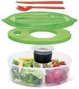 Salad Lunch Dressing Sauce Reusable 6Pc BPA-Free 4-Compartment Container - Green
