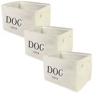 Storage Basket Rectangular with Handles 7.5''x16''x12.25'', White Canvas Dog-3Pk