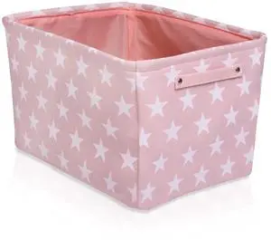 Storage Toys Laundry Organizer Basket Bin Set with Handles 7.5x16x12.25, Pink/White Stars