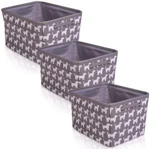 Storage Basket Rectangular, Handles 7.5''x16''x12.25'', Gray/White Dog Print-3Pk