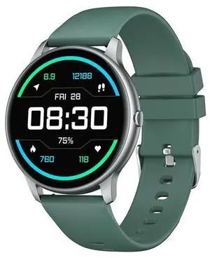 Round Smart Watch Android Compatible Touchscreen Fitness Tracker IP68 Green