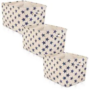 Storage Basket Rectangular with Handles 7.5''x16''x12.25'', White/Blue Stars-3Pk