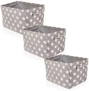 Storage Toys Laundry Organizer Basket Bin Set with Handles 7.5x16x12.25, Gray/White Stars-3Pk