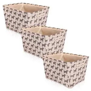 Storage Basket Rectangular, Handles 7.5''x16''x12.25'', White/Gray Dog Print-3Pk