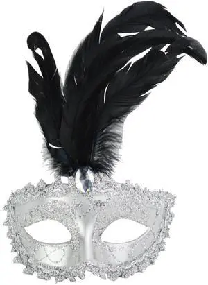 Carnival Mardis Gras Colorful Costume Mask With Jewel and Colorful Feathers, Black Carnival Mardis Gras Colorful Costume Mask With Jewel and Colorful Feathers, Black