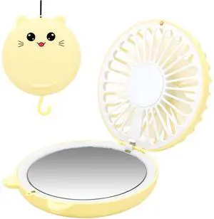 Mini Necklace Fan, Portable Desk Fan, Personal Foldable Handheld Fan, Yellow Mini Necklace Fan, Portable Desk Fan, Personal Foldable Handheld Fan, Yellow