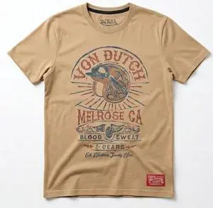Von Dutch Men's Short Sleeve Blood, Sweat, and Gears, Brass, S Von Dutch Men's Short Sleeve Blood, Sweat, and Gears, Brass, S
