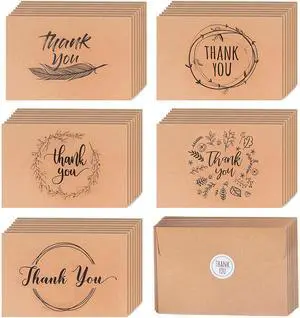 80 Kraft Rustic Envelopes, Stickers Thank You Notes Cards Bulk Set 4x6 inch 80 Kraft Rustic Envelopes, Stickers Thank You Notes Cards Bulk Set 4x6 inch