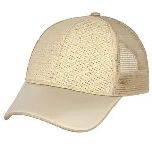 Straw Mesh Trucker Hat Adjustable Summer Baseball Cap for Men Lightweight Khaki Straw Mesh Trucker Hat Adjustable Summer Baseball Cap for Men Lightweight Khaki