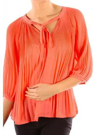 Chiffon Pleated Summer Time Womens Fashion Blouse 3/4 Sleeve Shirt Coral Small Chiffon Pleated Summer Time Womens Fashion Blouse 3/4 Sleeve Shirt Coral Small