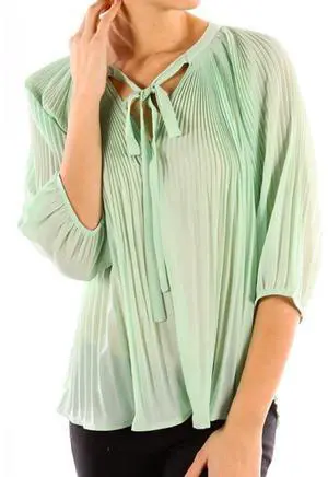 Chiffon Pleated Summer Time Womens Fashion Blouse 3/4 Sleeve Shirt Mint Small Chiffon Pleated Summer Time Womens Fashion Blouse 3/4 Sleeve Shirt Mint Small