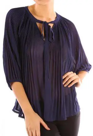 Chiffon Pleated Summer Time Womens Fashion Blouse 3/4 Sleeve Shirt Navy Small Chiffon Pleated Summer Time Womens Fashion Blouse 3/4 Sleeve Shirt Navy Small