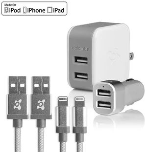 Ubio Labs USB Wall and Car Charger w/ Certified Lightning USB Cables Kit Ubio Labs USB Wall and Car Charger w/ Certified Lightning USB Cables Kit