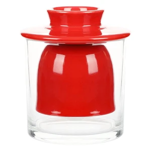 Ceramic Butter Dish Big Capacity French Glass lid Water Seal Tray Holder- Red Ceramic Butter Dish Big Capacity French Glass lid Water Seal Tray Holder- Red