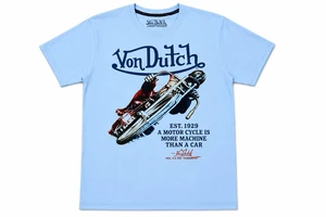 Von Dutch Men's "More Honest Machine" Short Sleeve Crew Neck Shirt Baby Blue, S Von Dutch Men's "More Honest Machine" Short Sleeve Crew Neck Shirt Baby Blue, S