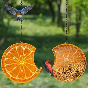 Orange Metal Mesh Hanging Wild Bird Feeder Fruit Seed Outdoor Garden - New Orange Metal Mesh Hanging Wild Bird Feeder Fruit Seed Outdoor Garden - New