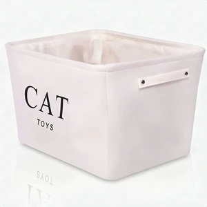 Canvas Storage Basket with Handles White Cat Print Rectangular Organizer 7.5x16 Canvas Storage Basket with Handles White Cat Print Rectangular Organizer 7.5x16