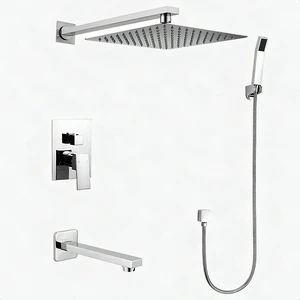 Eisen Home 8" Square Rain Shower Head Wall Mount Valve & Trim Polished Chrome Eisen Home 8" Square Rain Shower Head Wall Mount Valve & Trim Polished Chrome