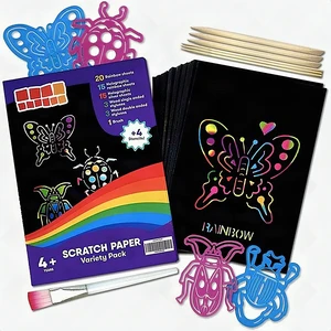 50 Pcs Black Magic Scratch Art Paper Set Rainbow Kids Adults with 4 Stencils 50 Pcs Black Magic Scratch Art Paper Set Rainbow Kids Adults with 4 Stencils