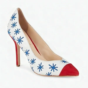 Isa Tapia Estrella Asterisk Embroidered Suede White Trim Leather Pumps - 38.5 Isa Tapia Estrella Asterisk Embroidered Suede White Trim Leather Pumps - 38.5