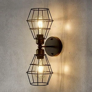 Metal Industrial Farmhouse Wall Sconce 2-Light Retro Cage Wall Mount Fixture Metal Industrial Farmhouse Wall Sconce 2-Light Retro Cage Wall Mount Fixture