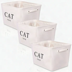Cat Toy Storage Baskets White Canvas Rectangular Bins with Handles 3 Pack Cat Toy Storage Baskets White Canvas Rectangular Bins with Handles 3 Pack