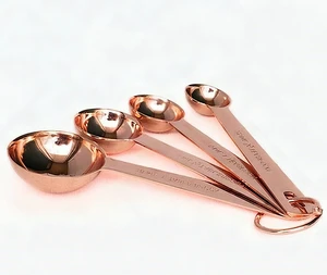 4-Piece Rose Gold Stainless Steel Measuring Spoons Set Copper Baking Kitchen 4-Piece Rose Gold Stainless Steel Measuring Spoons Set Copper Baking Kitchen